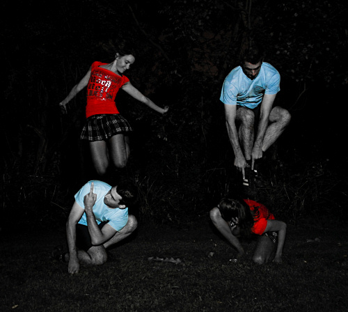 Single exposure, double flash - people jumping