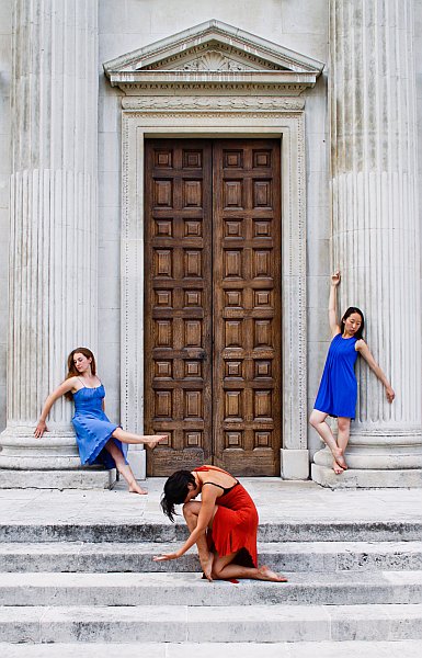 Dancers on steps outside Senate House