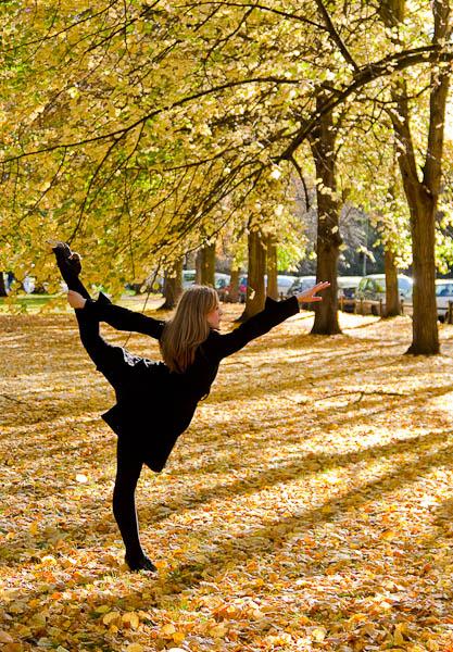 Ballet dancer in autumn leaves