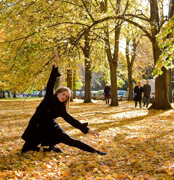 Ballet dancer in autumn leaves